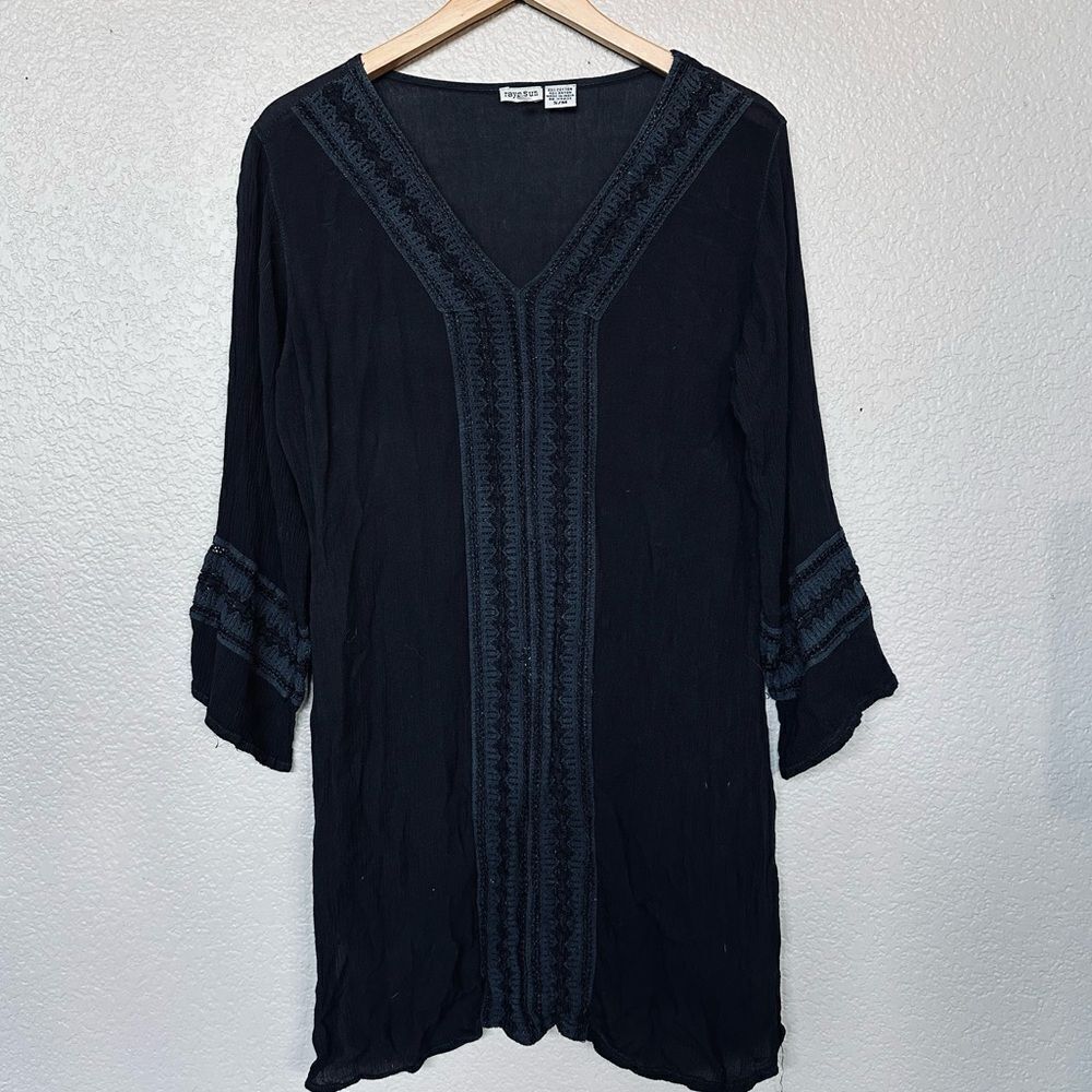 Raya Sun Black Lace Detail Summer Tunic Dress Swim Cover Up Top